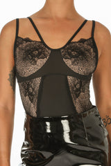 Black Lace Detail Strappy Bodysuit