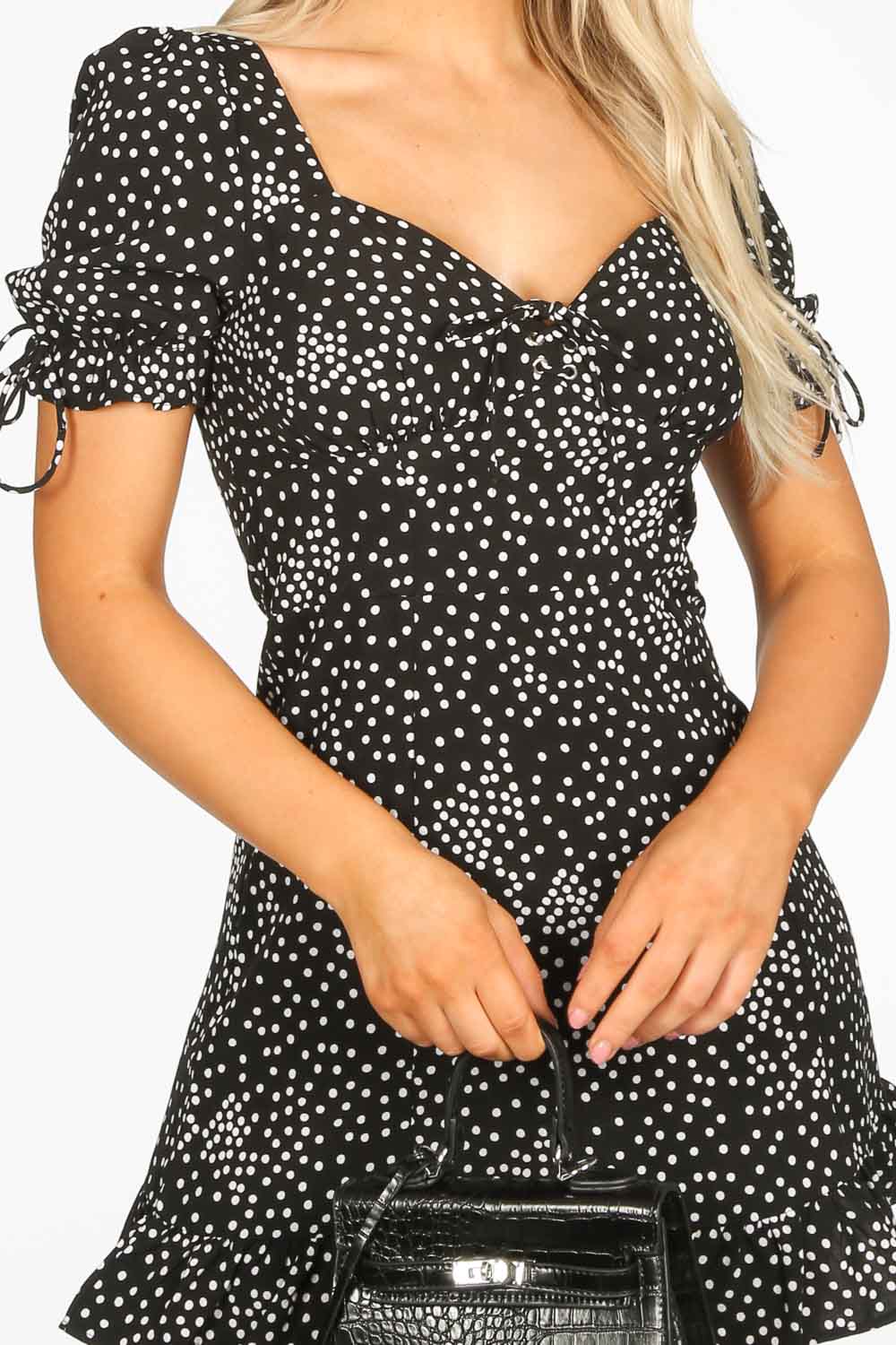 Black Polka Dot Day Dress With Frill Hem