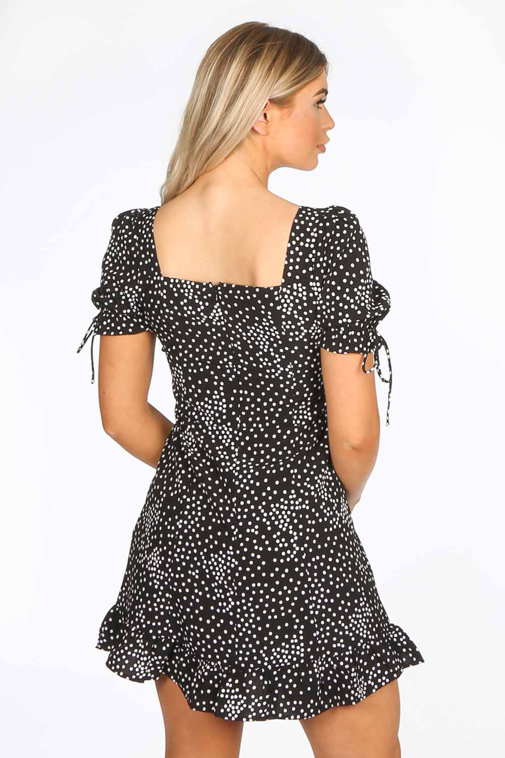 Black Polka Dot Day Dress With Frill Hem