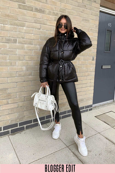 Black Quilted Belted Puffer Jacket | Dressed in Lucy