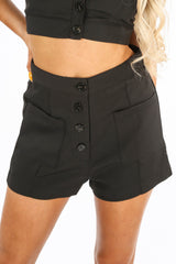Black Tailored Button Front Shorts