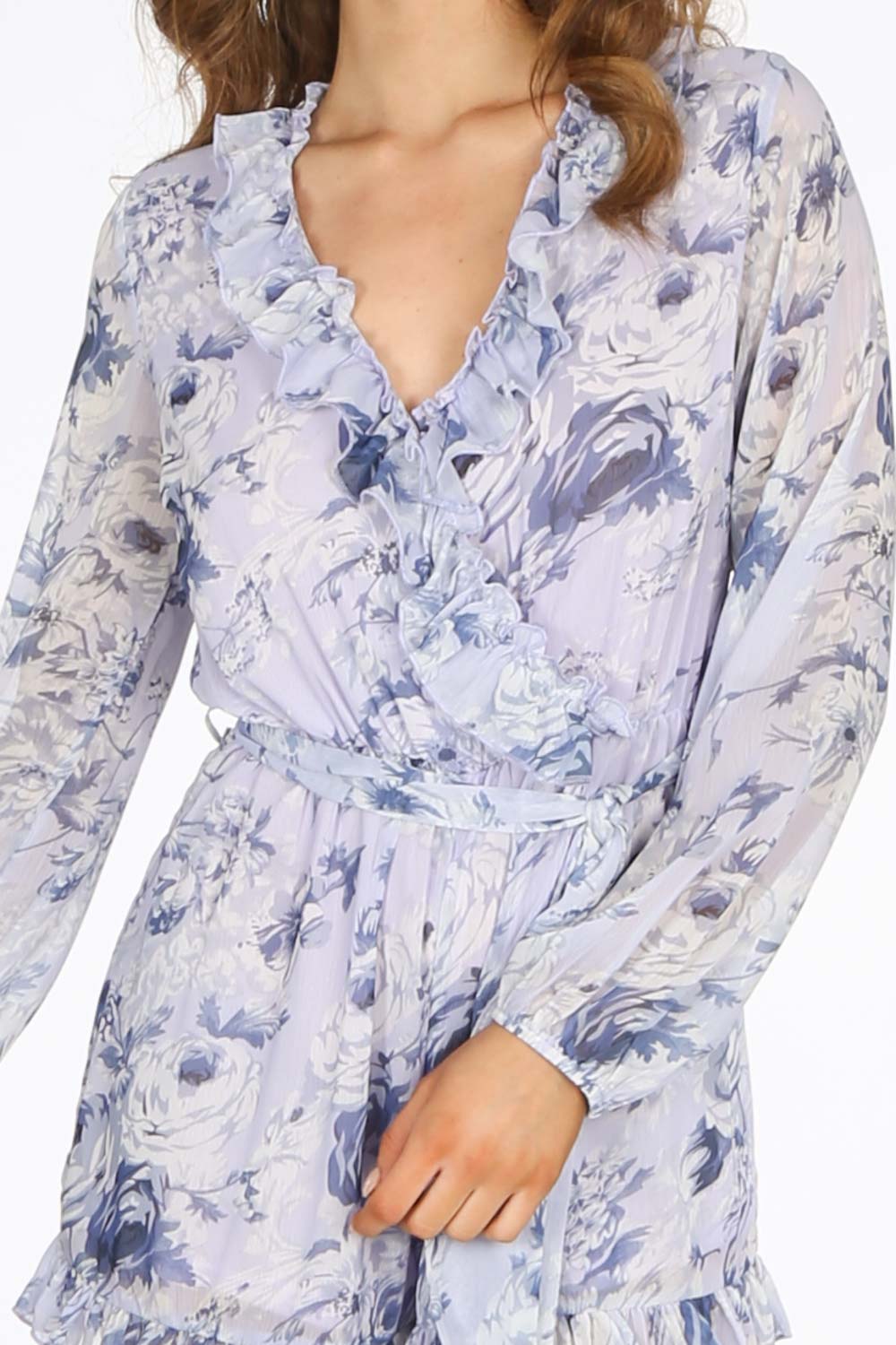 Lilac Long Sleeve Chiffon Floral Playsuit