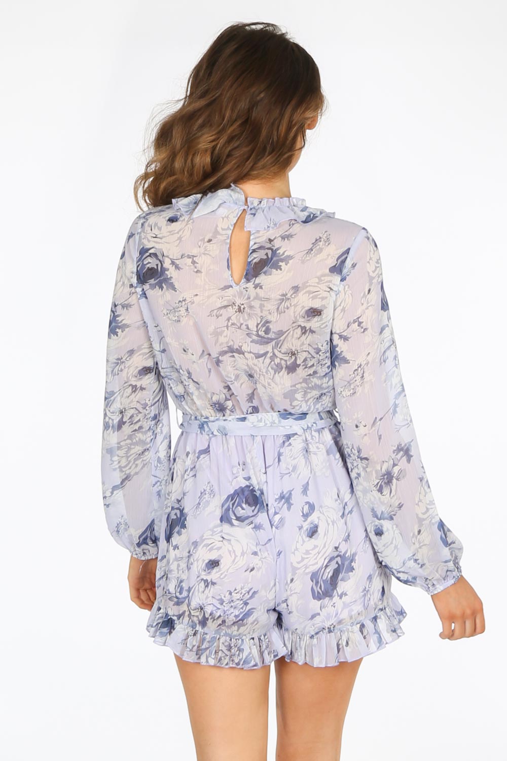 Lilac Long Sleeve Chiffon Floral Playsuit