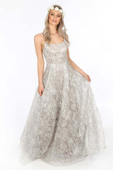 Bridal Grey Floral Embroidered Lace Maxi Dress