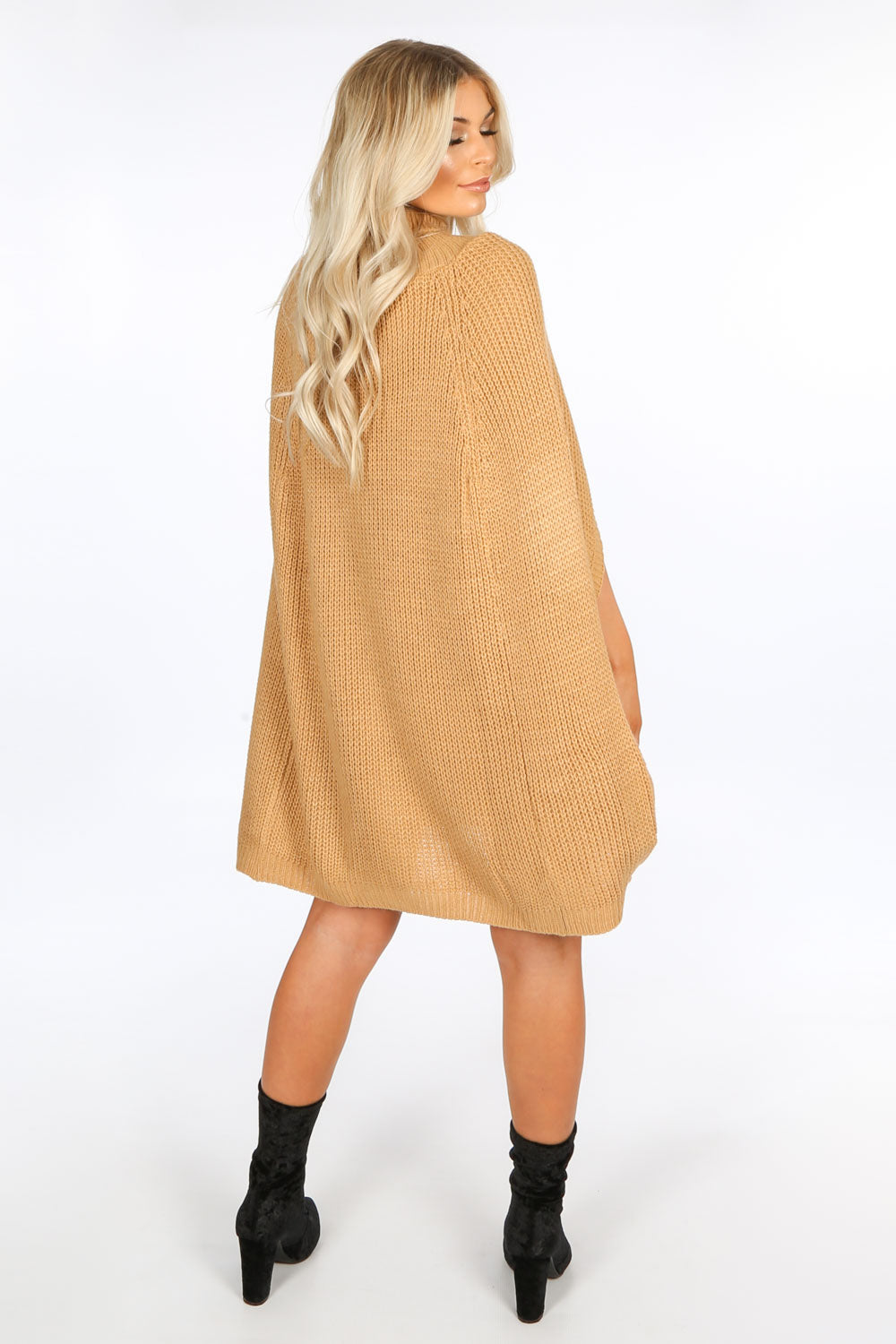 Camel Knitted Poncho Dress