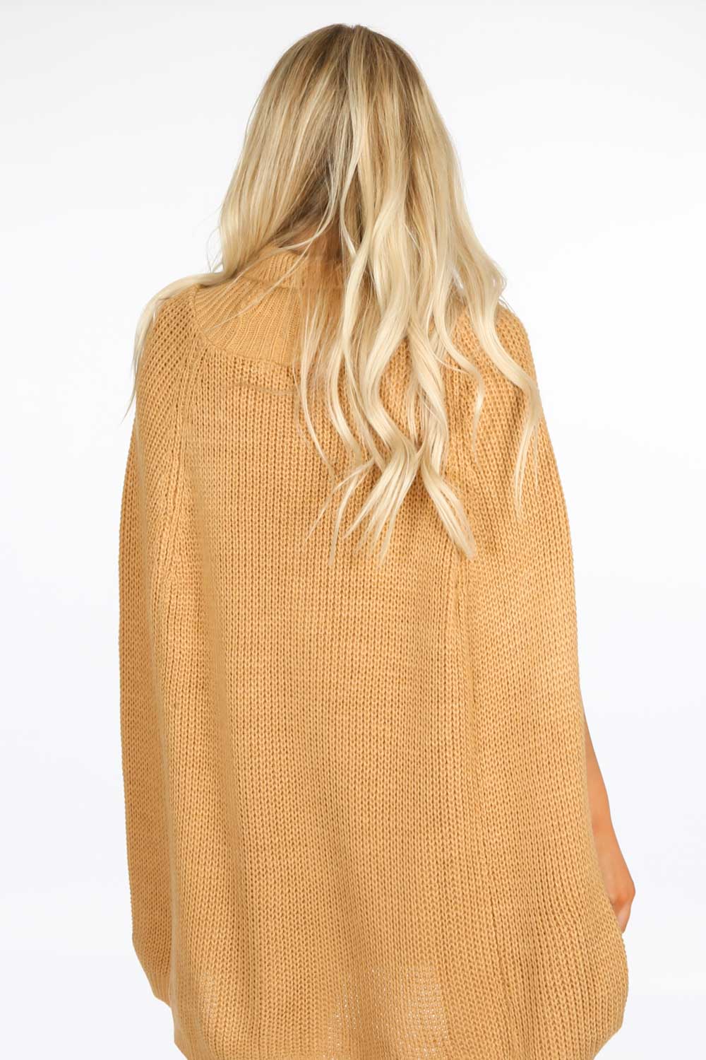 Camel Knitted Poncho Dress