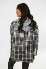 Grey Checked Shirt Effect Hoodie