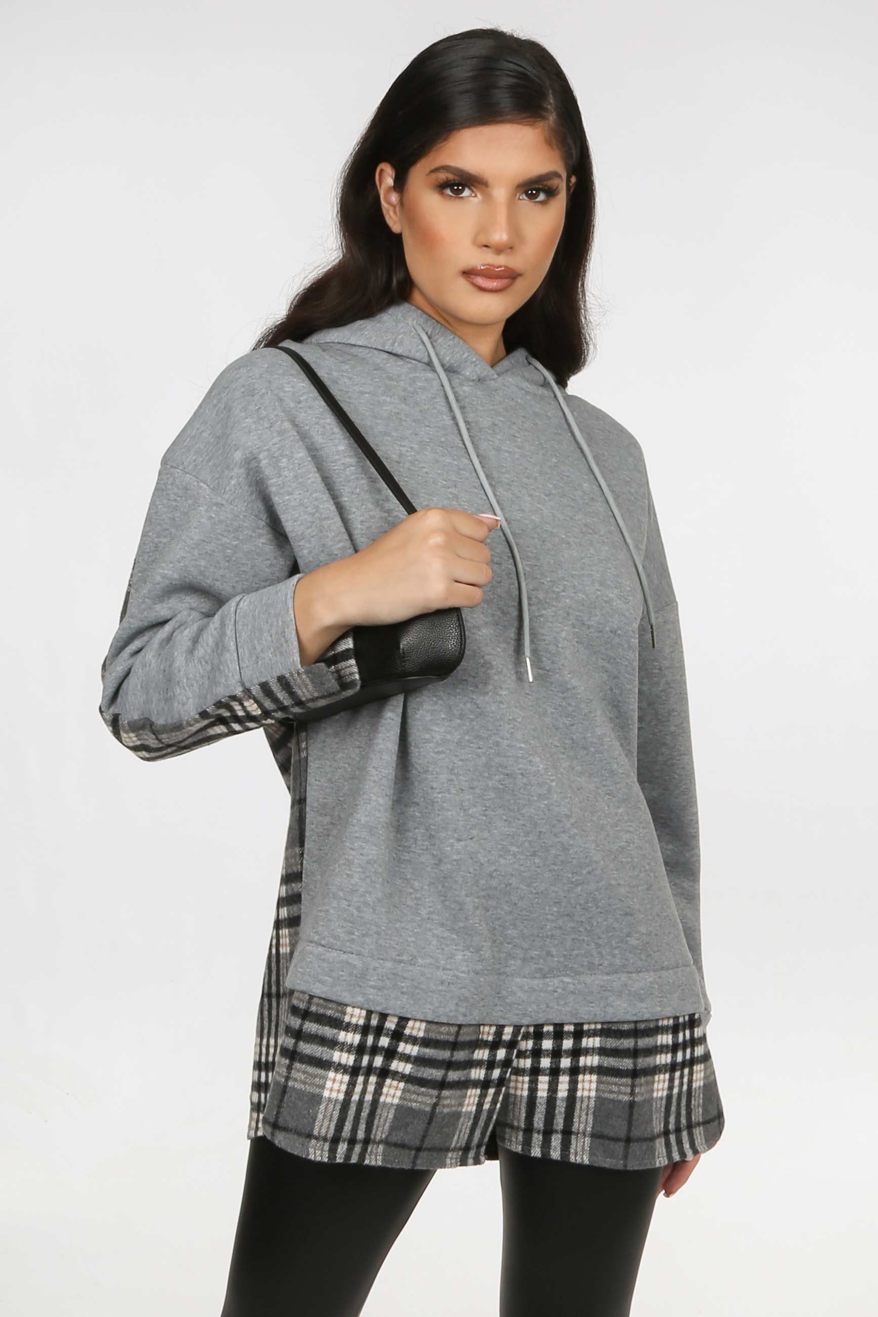 Grey Checked Shirt Effect Hoodie