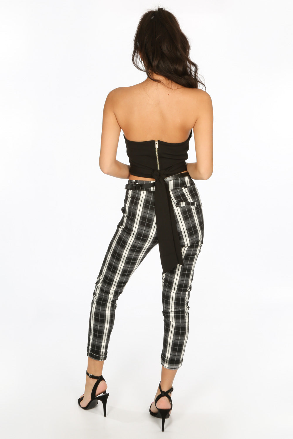 Black Check Trouser With Belt