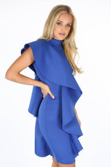 Cobalt Neoprene Frill Shoulder Midi Dress