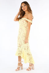 Yellow Contrast Crochet Midi Fishtail Dress