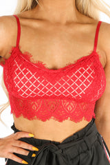 Red Contrast Lace Crop Top