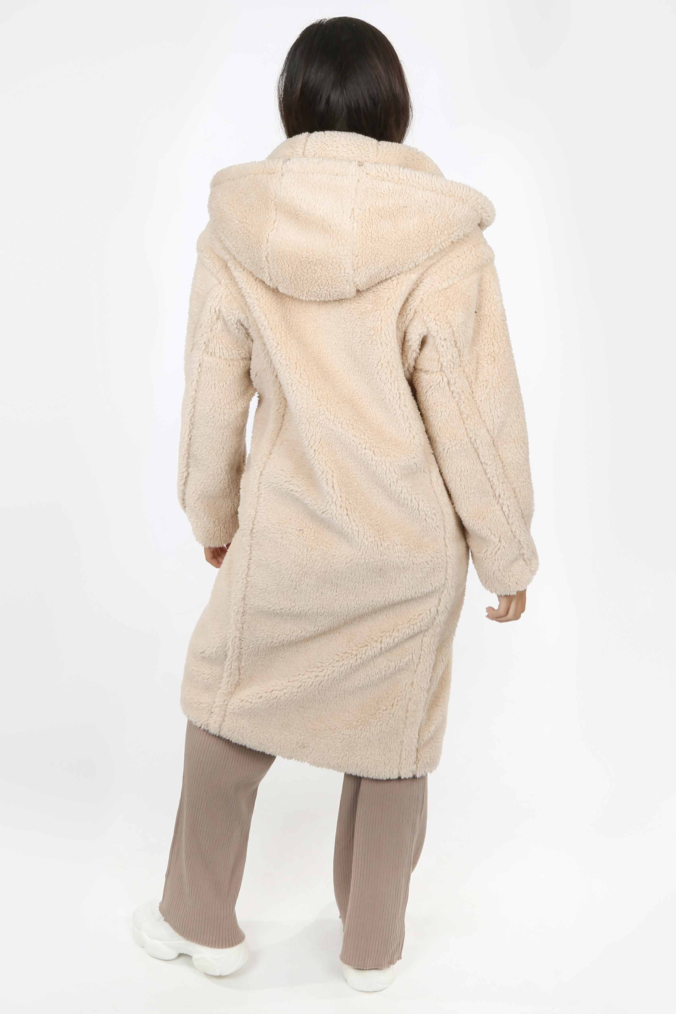 Cream Hooded Borg Teddy Coat