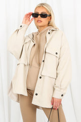Cream Front Pocket Button Up Shacket