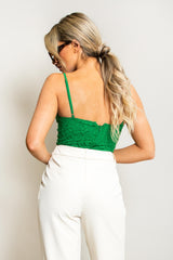 Green Scallop Edge Slinky Crochet Bodysuit
