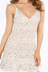 White Contrast Crochet Frill Hem Mini Dress