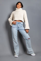 Oatmeal Ribbed Knitted Roll Neck Jumper
