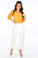 Orange Cropped Button Front Blouse