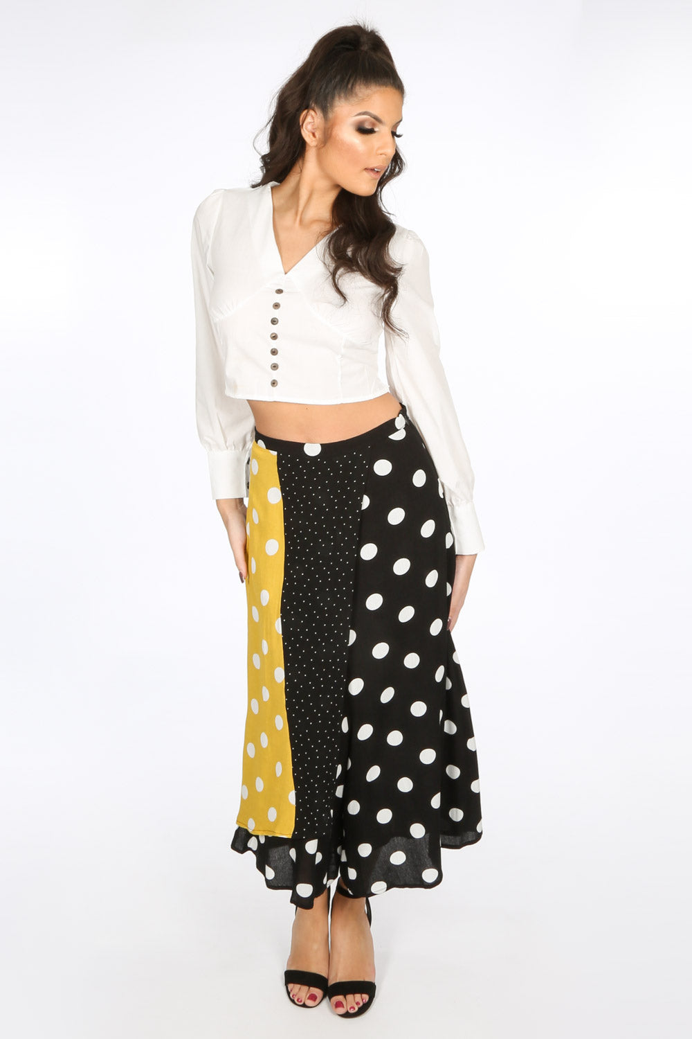 White Cropped Button Front Blouse