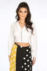 White Cropped Button Front Blouse