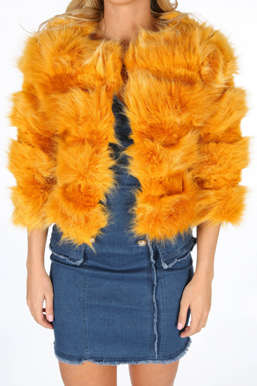 Mustard Cropped Super Soft Faux Fur Jacket