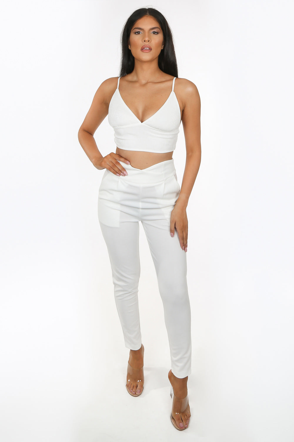 Cream Cross Over High Waisted Trousers
