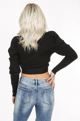 Black Cut Out Cropped Jumper