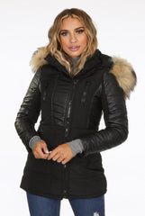 Black Faux Fur Hooded Coat