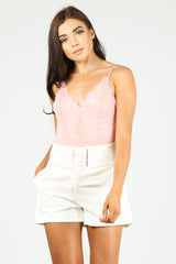 Pink Contrast Lace Bodysuit