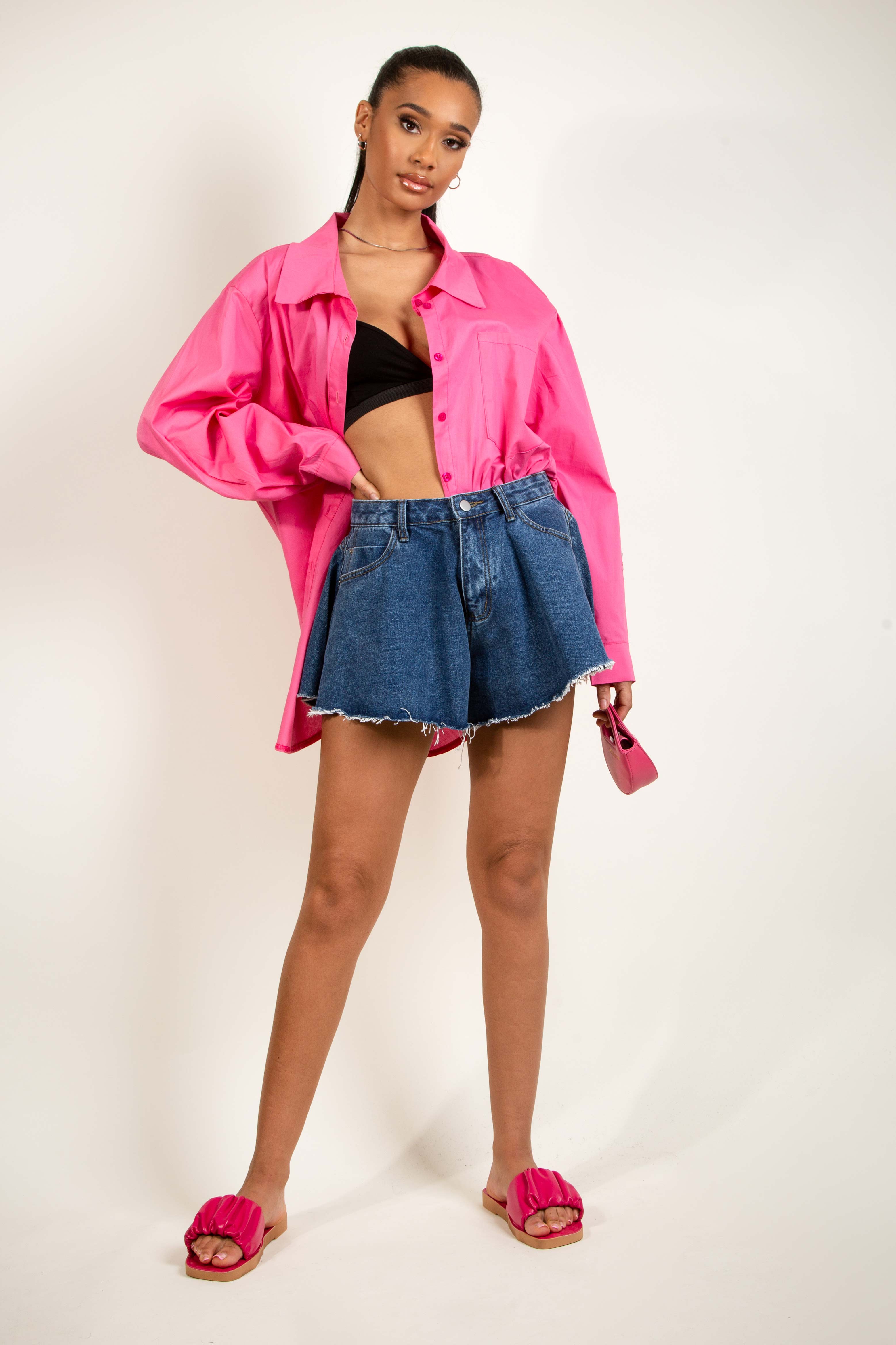 Ruffle Dark Denim Shorts