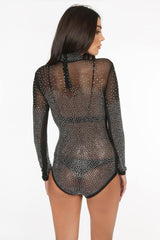 Black Sheer Diamante Bodysuit