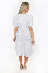 White Embroidery Midi Smock Dress