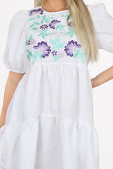 White Embroidery Midi Smock Dress