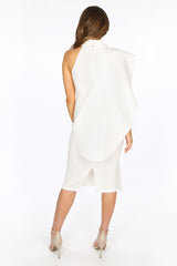 White Neoprene Exaggerated Frill Midi Dress