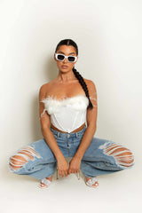 White Feather Bandeau Corset Top
