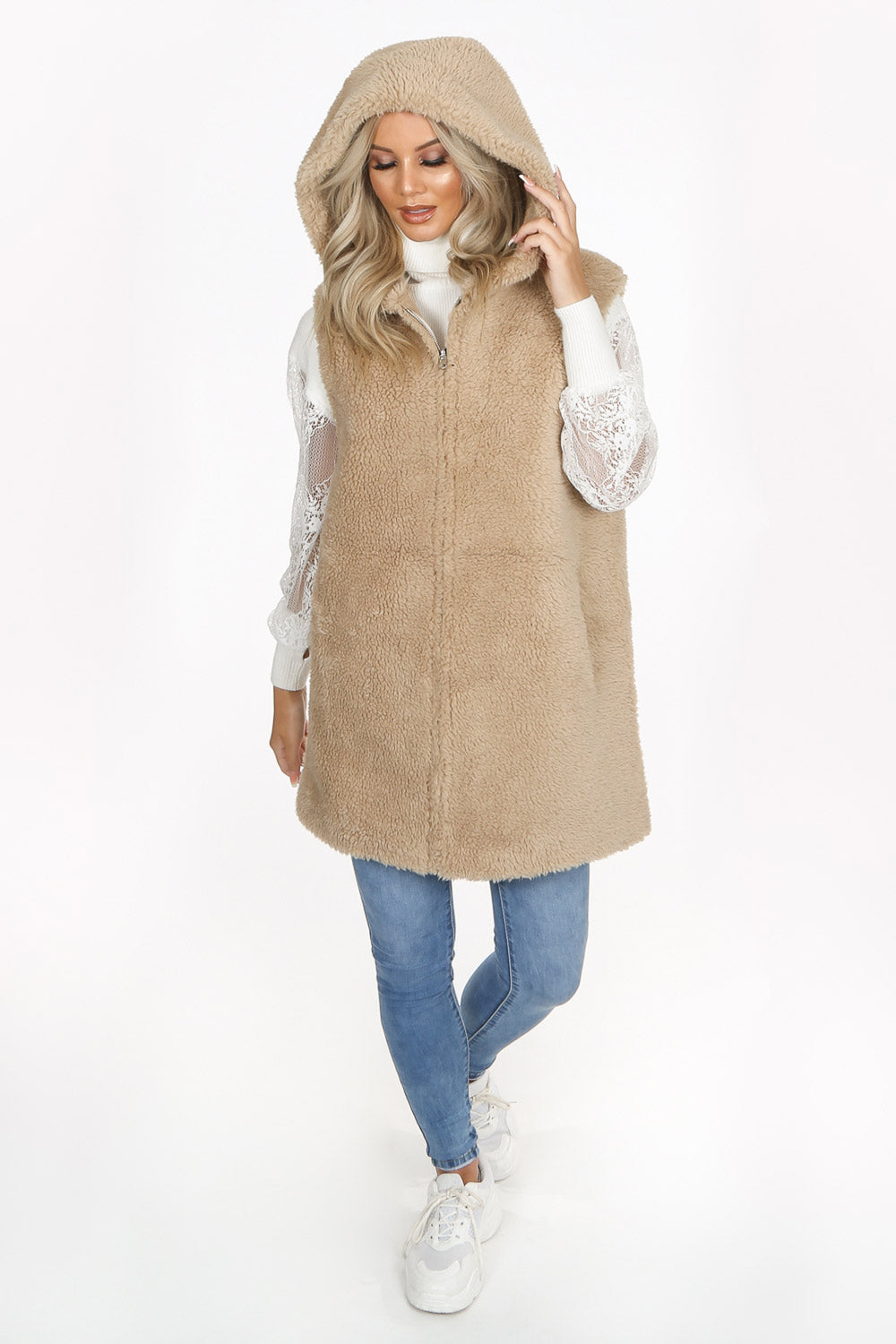 Beige Borg Reversible Faux Shearling Gilet