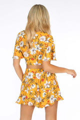 Yellow Flowy Floral Tie Front Crop Top
