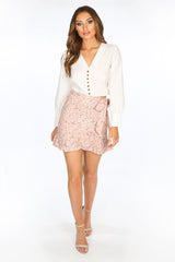 Pink Floral Frill Mini Skirt