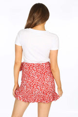 Red Floral Frill Mini Skirt