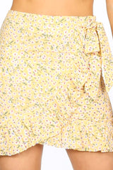 Yellow Floral Frill Mini Skirt
