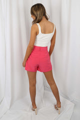 Fuchsia Belted Tailored Shorts