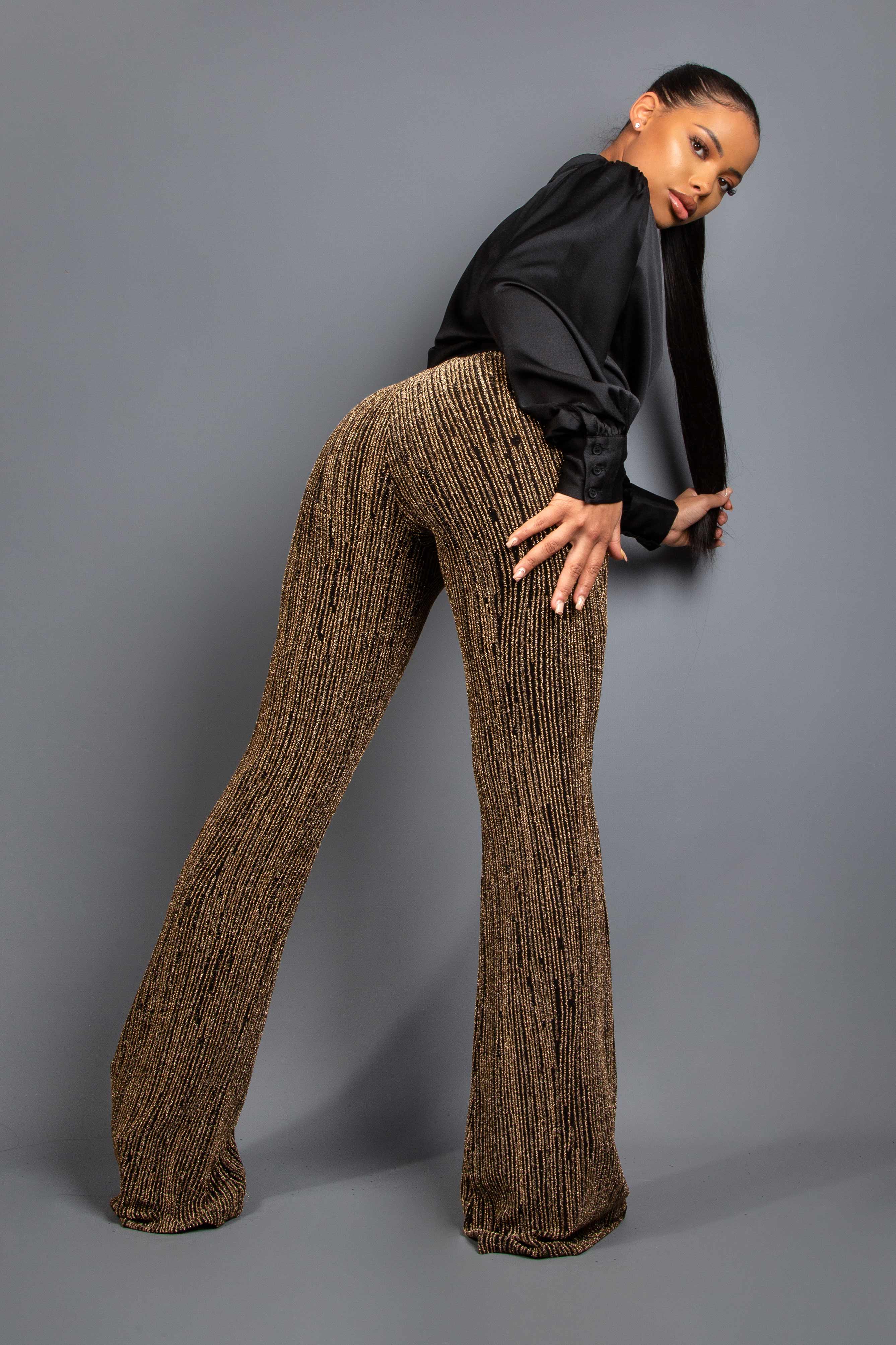 Gold Shimmer Flare Trousers