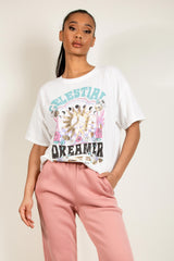 White Oversize Fit Short Sleeve Printed T-Shirt