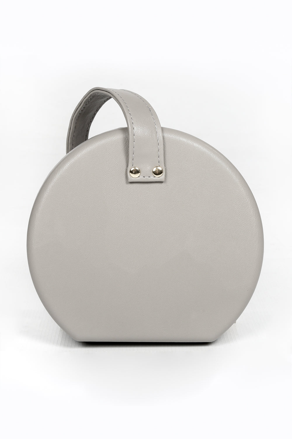 Grey Faux Leather Round Bag