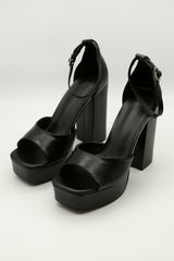 Black Metallic Platform Heel Sandals