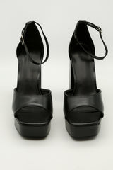 Black Metallic Platform Heel Sandals