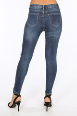 High Waisted Dark Blue Ripped Knee Jeans