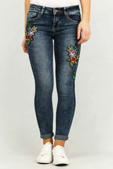 Embroidered Skinny Cropped Jeans