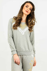 Gold Embroidered Long Sleeve Sweatshirt In Grey