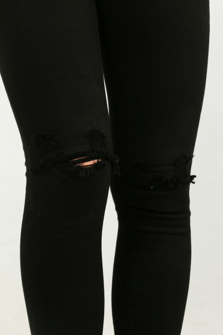 Black Ripped Knee Cropped Jeans